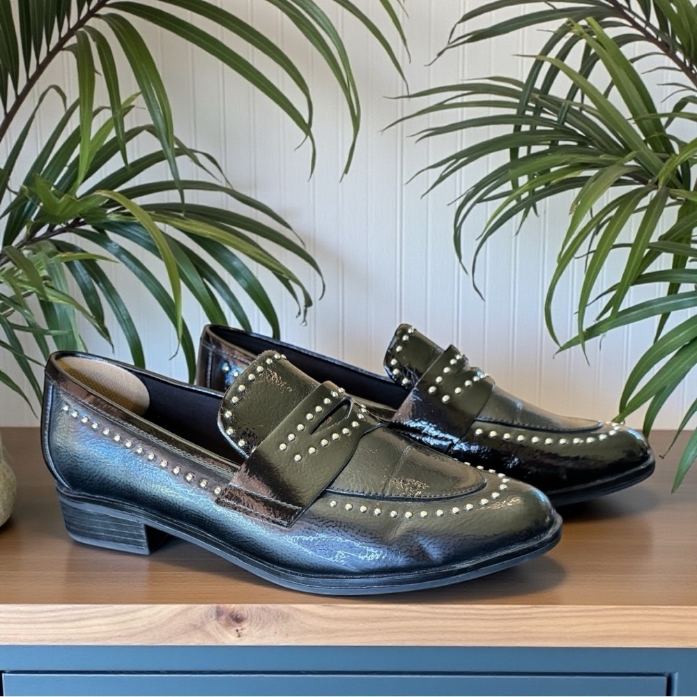 ALDO Black Studded Patent Loafers – Approx. Size 6–6.5 (See Measurements)